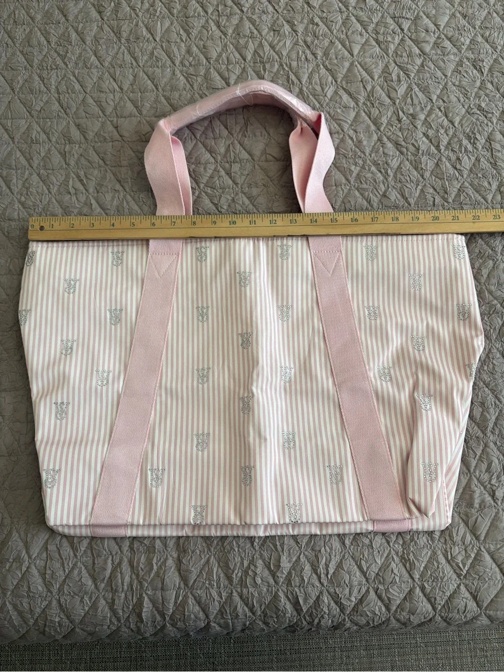 Victoria's Secret Pink Striped Tote with Light Pink Handles